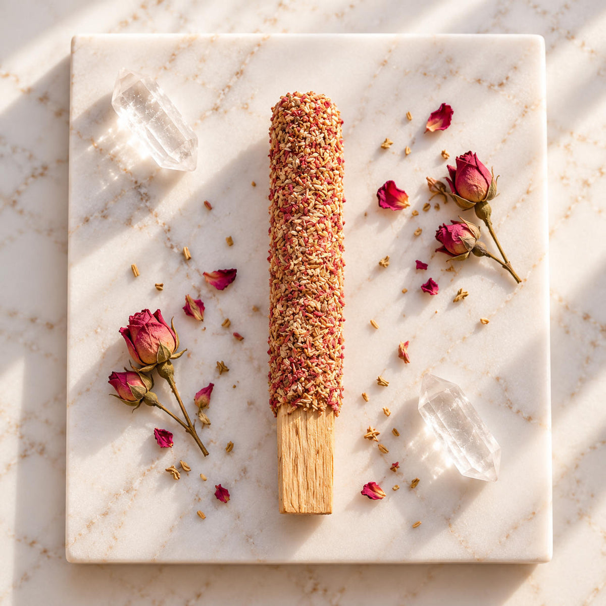 Palo Santo Räucherstick mit Blüten – Rose & Lavendel