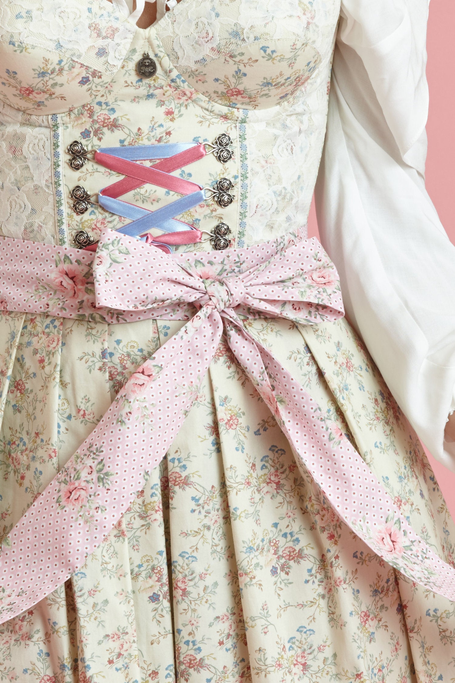 ENA Trachten Gürtelband in Rosa und Creme