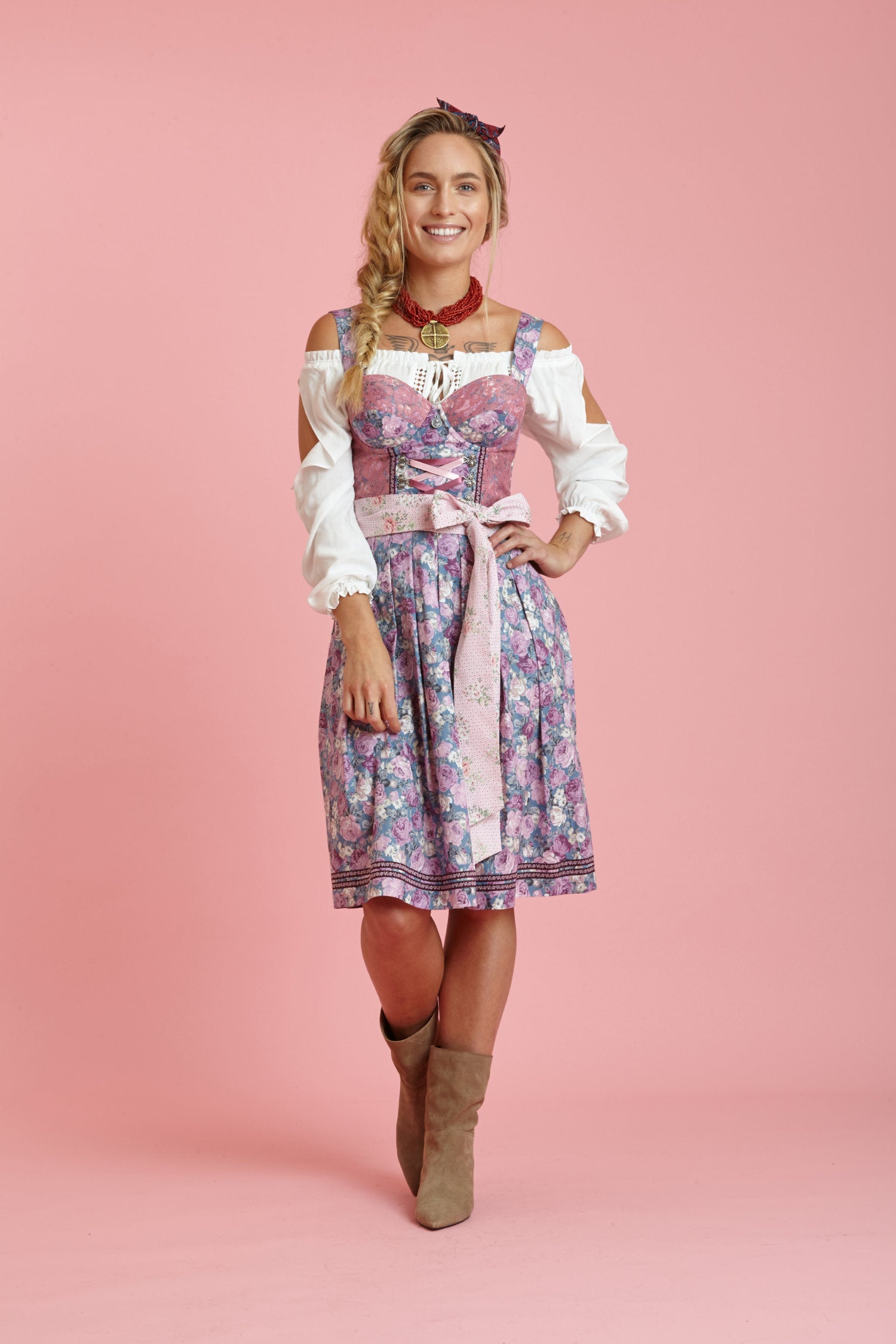 ENA Trachten Gürtelband in Rosa und Creme