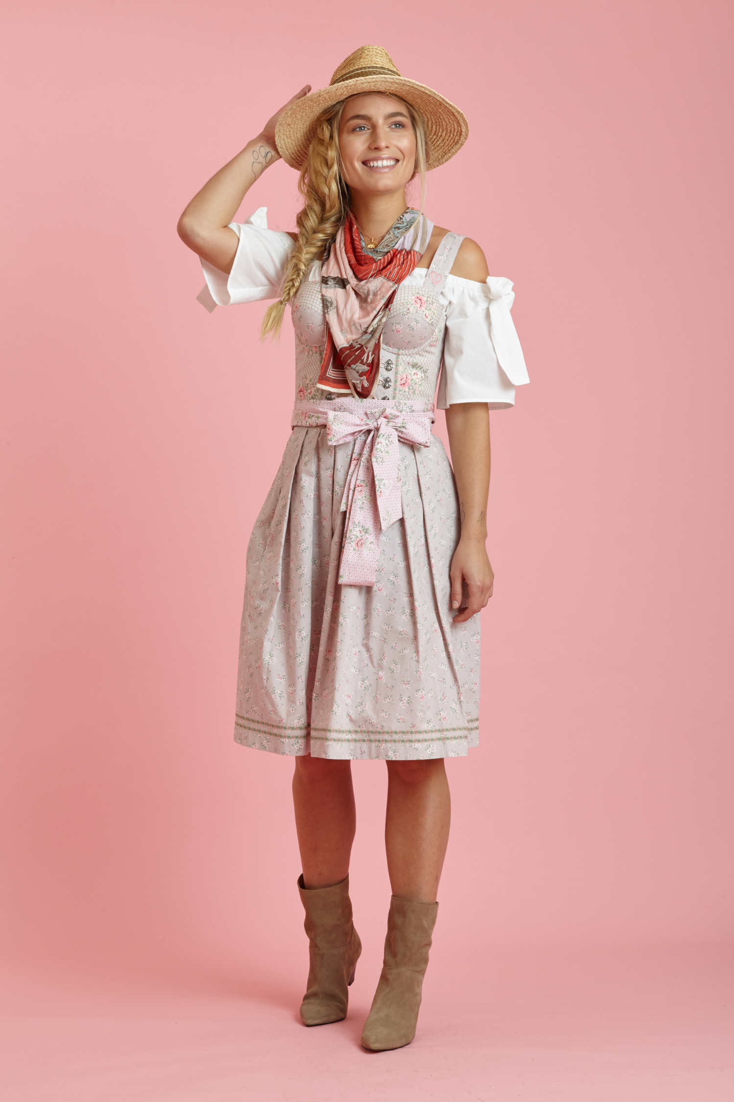ENA Trachten Gürtelband in Rosa und Creme