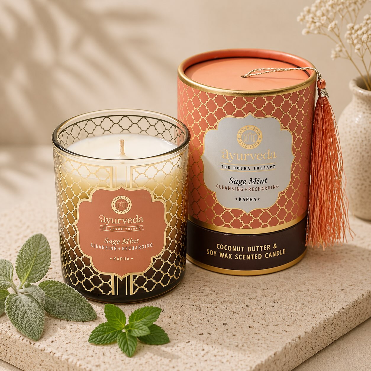 Ayurvedische Duftkerze mit Kokosbutter und Sojawachs